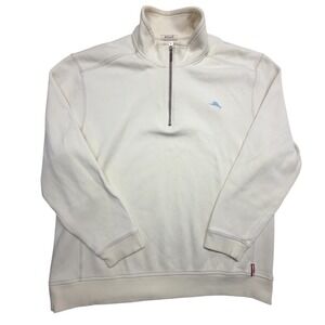 Tommy Bahama Mens Relax Quarter Zip Pullover Sweatshirt Cream 2XL